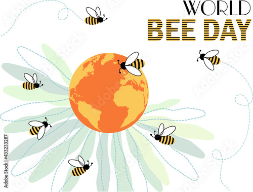 
Vector design for International Bee Day 20 May.
Planet Earth in the form of a flower, around which bees fly.