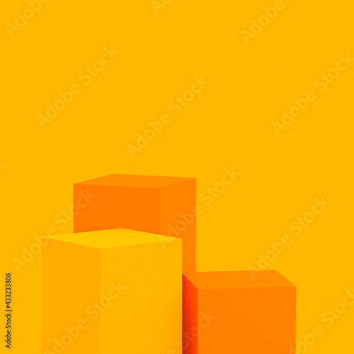 Abstract 3d yellow orange colors cubes square podium minimal studio background.
