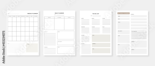 Modern planner template set. Set of planner and to do list. Monthly, weekly, daily planner template. Vector illustration. photo