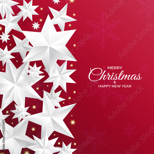Red christmas background with sparkling silver stars