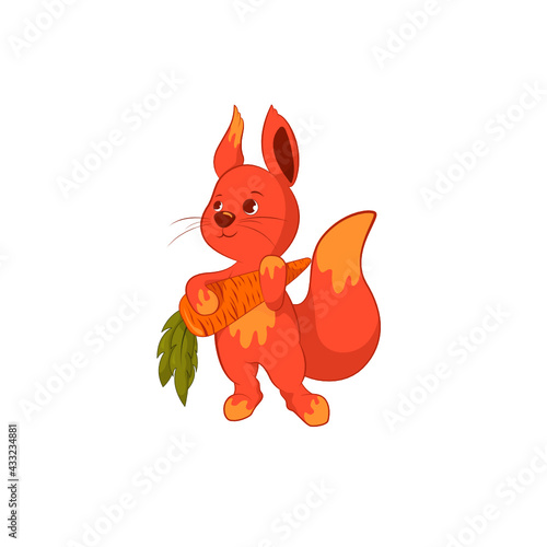 Squirrel character with carrot for children's postcard series and independent character