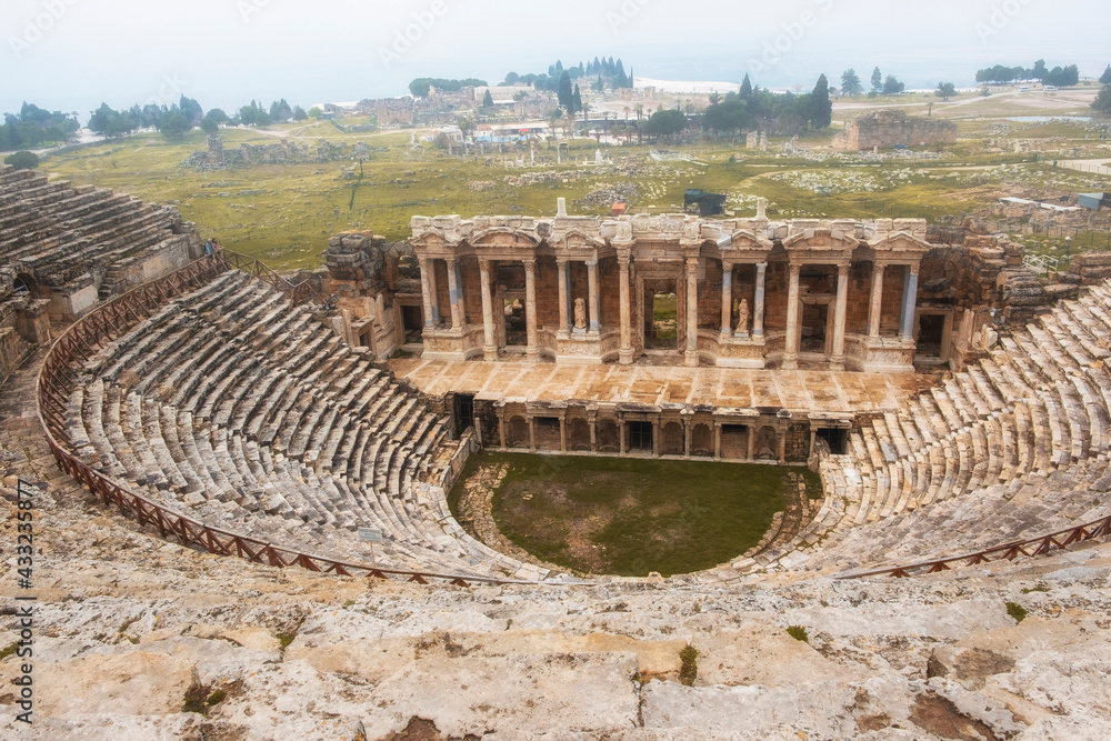Amphitheater of Ancient Hierapolis, Pamukkale Turkey in foggy