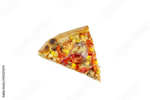 Slice of pizza isolated on white background
