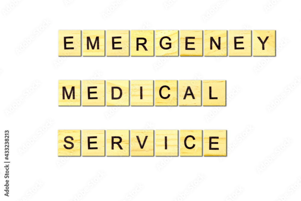 Abbreviations EMS- phrase from wooden blocks with letters, meaningful statements concept, word from wooden blocks with letters, EMS concept, on white background. Abbreviations EMS- phrase from wooden blocks with letters, meaningful statements concept, word from wooden blocks with letters, EMS concept, on white background.