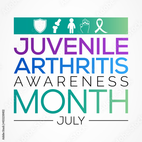 Juvenile Arthritis awareness month is observed every year in July. The most common symptoms of the disease are joint swelling, pain and stiffness, it is usually an autoimmune disorder. Vector art