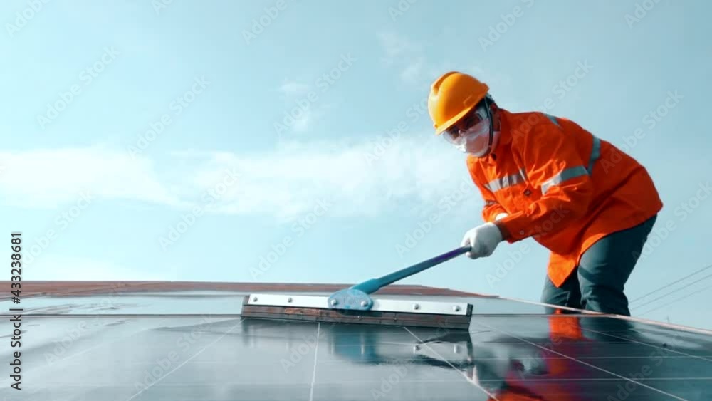 The mop team used a mop to clean the solar panels for good efficiency
