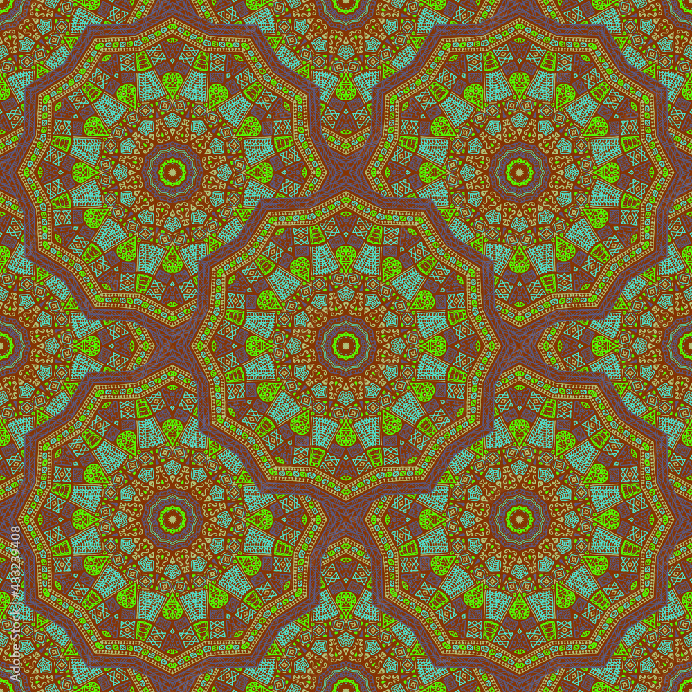 Flower medallion vector seamless pattern. Ethnic motifs textile print. Turkish traditional seamless ornament. Colorful medallion embroidery graphic design. Tribal pattern ethnic ornament.