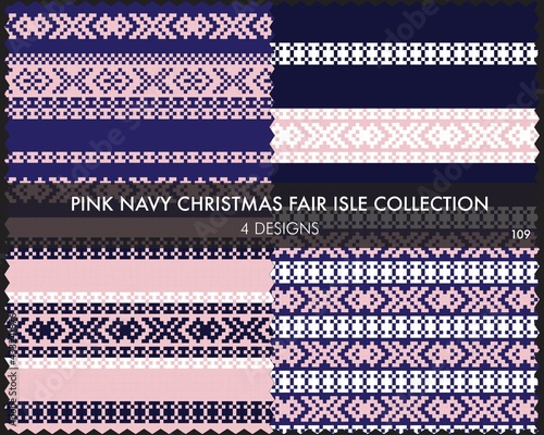 Pink Navy Christmas Fair Isle Seamless Pattern Collection