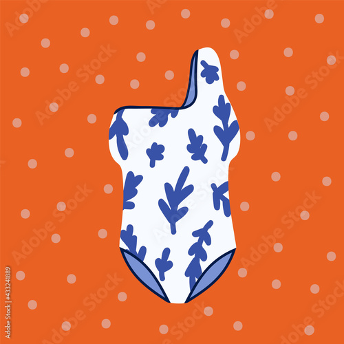 Women's swimsuit. Hand-drawn poster color vector clothing. Illustration of insulated beach accessories. Beautiful lingerie for the beach postcard. Vector illustration