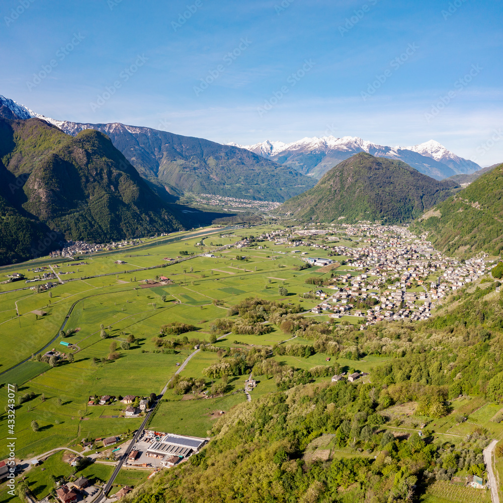 Aerial view of the media Valtellina in the Ardenno area, Italy