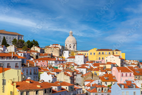 Lisbon, Colorful streets of historic Alfama neighborhood seen from Alfama lookout.
