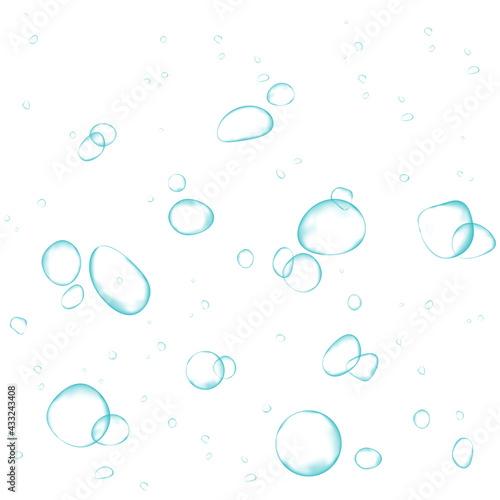 Oxygen air bubbles  flow  in water on white  background.