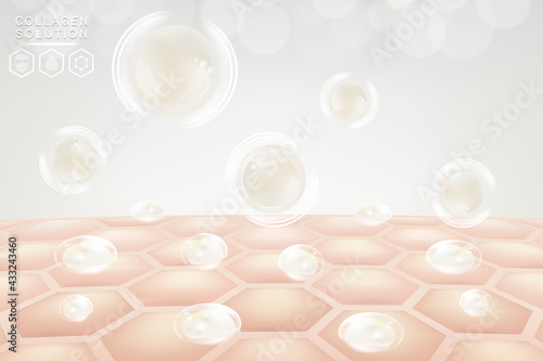 Hyaluronic acid skin solutions ad, white collagen serum drops with cosmetic advertising background ready to use, illustration vector.