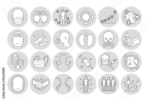 hand drawn coronavirus icon set.