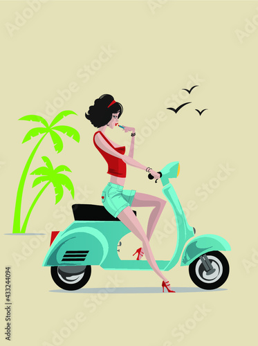 vector illustration - girl on scooter