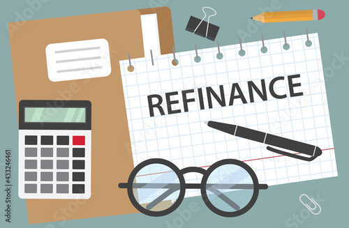 refinance written in notebook - vector illustration