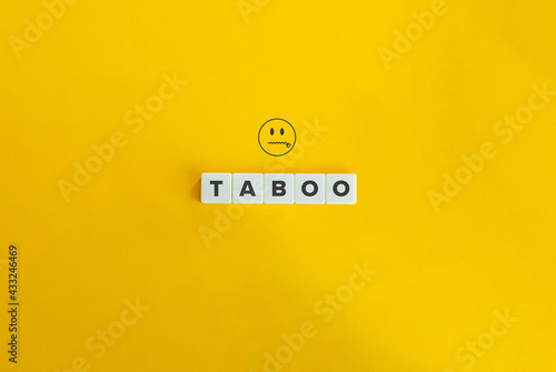 Taboo banner and concept. Block letters on bright orange background. Minimal aesthetics. photo
