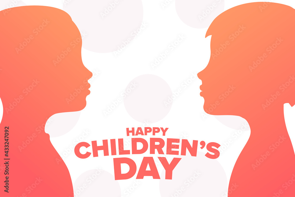Happy Children’s Day. Holiday concept. Template for background, banner, card, poster with text inscription. Vector EPS10 illustration.