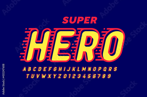 Comics Super Hero style font design, alphabet letters and numbers vector illustration