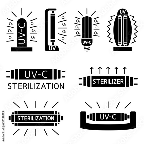 Bactericidal UV lamp. Medical antimicrobial device for home, clinic, hospital. Efficient light bulb. Ultraviolet light double sterilization of air and surfaces. UV-C sterilizer. Vector