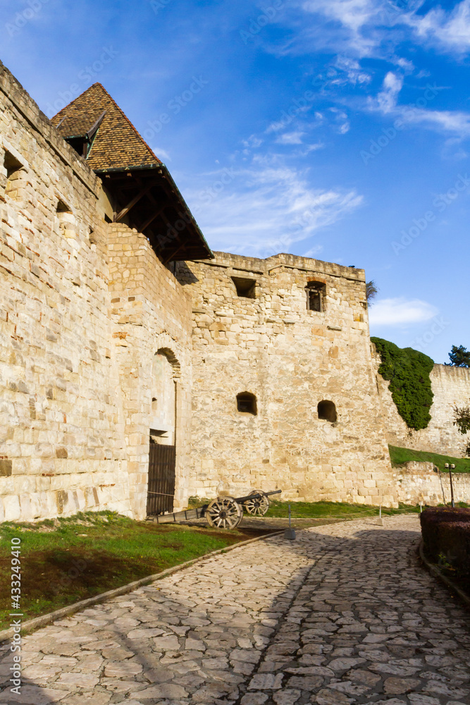 The fortified medieval  walls and defensive tower in  Eger castle (Egri var). Eger, Hungary