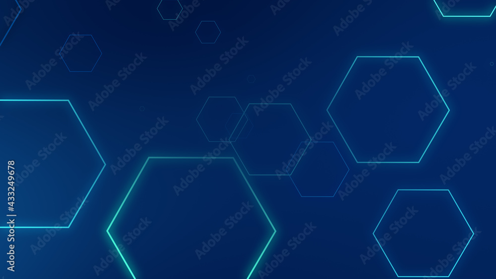 Hexagon geometric blue neon lights technology Hi-tech dark background. Abstract graphic digital future science concept design. Hexagon geometric blue neon lights technology Hi-tech dark background. Abstract graphic digital future science concept design.