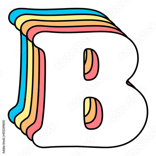 Letter B Monogram Letters Retro Font Rainbow Cute Pretty Aesthetic Colorful Initial Alphabet Vsco Girl Groovy Typography Red Orange Yellow Blue Bold High Resolution Printable Kids Decor Baby Room
 photo