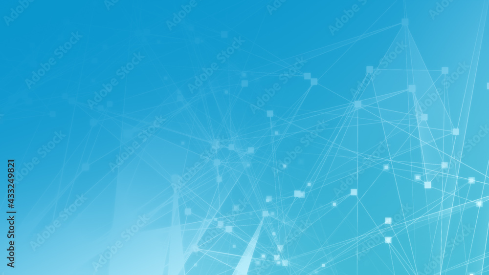 Obraz premium Abstract blue white polygon tech network with connect technology background. Abstract dots and lines texture background. 3d rendering.