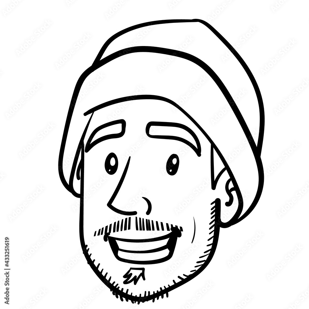 monochrome man's head with winter hat. three day beard, comic, outline, avatar. monochrome man's head with winter hat. three day beard, comic, outline, avatar.
