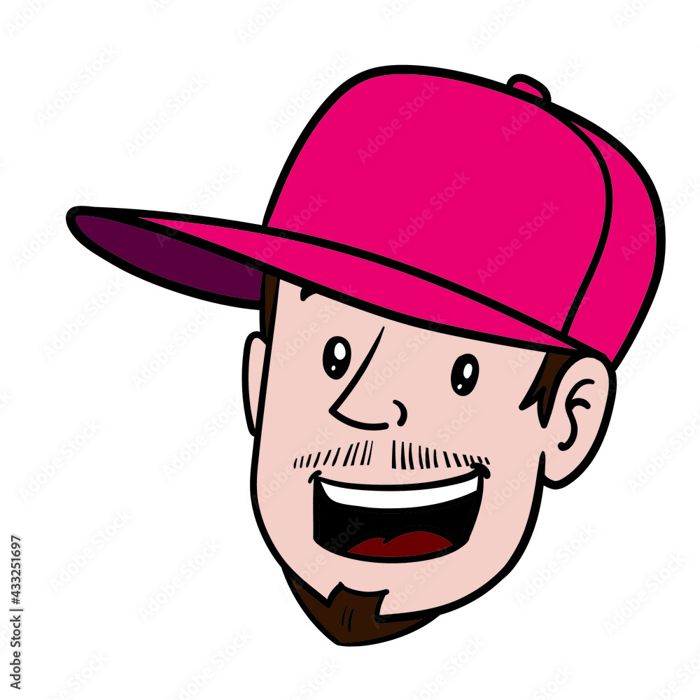 laughing man's head with red cap. comic avatar.