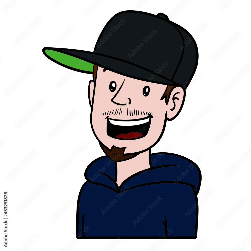 laughing man with cap and hoodie. avatar, comic.
