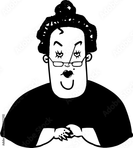 illustration caricature of funny middle age woman teacher in glasses isolated