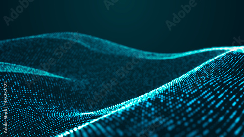 Abstract digital background. Futuristic wave of dots and weave lines. Digital technology. 3d rendering.