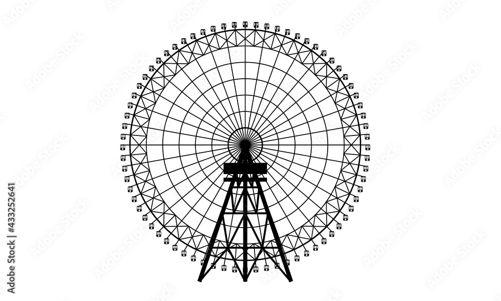 大きな観覧車のシルエット 白背景ベクターイラスト Stock 벡터 Adobe Stock