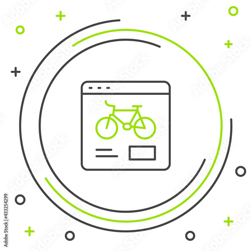 Line Bicycle rental mobile app icon isolated on white background. Smart service for rent bicycles in the city. Mobile app for sharing system. Colorful outline concept. Vector
