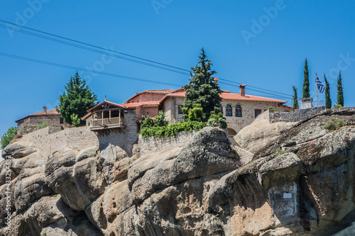 Holy Trinity Monastery (Agia Trias) - Eastern Orthodox monastery at the complex of Meteora monasteries. Peneas Valley, Greece. It situated at the top of a rocky precipice over 400 meters high.