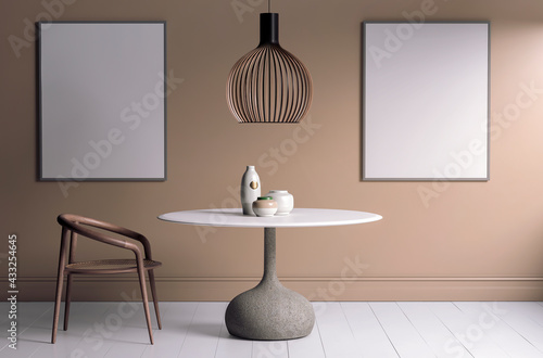Tableau sur toile mock up poster frame in modern interior background, dinning room, Scandinavian s