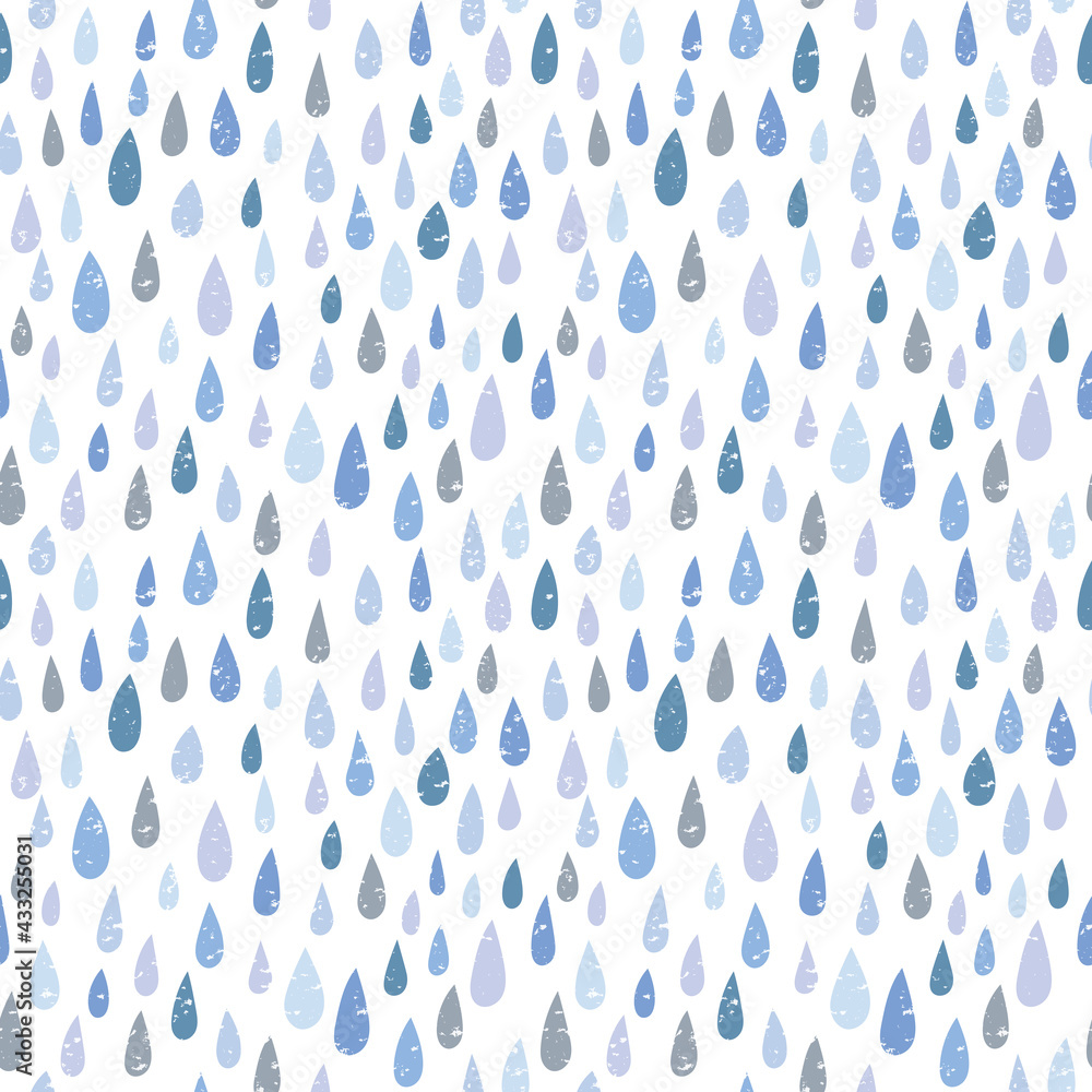 雨 雫 シームレスパターン おしゃれ/ Seamless Rain Drops Vector Pattern, Hand-Drawn ...