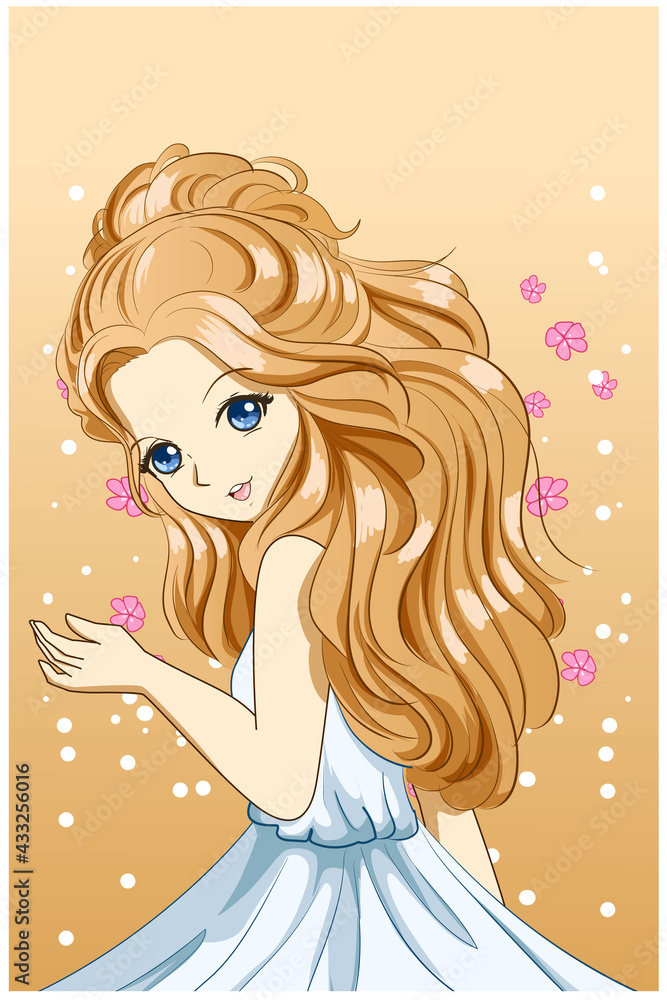 Beautiful and cute princess long blonde hair design character cartoon illustration Beautiful and cute princess long blonde hair design character cartoon illustration