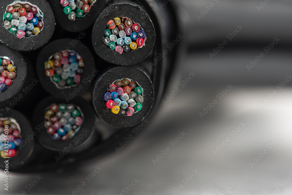 Close-up of telecommunication electrical cable cord