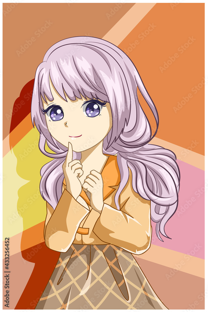 Beautiful girl with long purple hair design character cartoon illustration Beautiful girl with long purple hair design character cartoon illustration