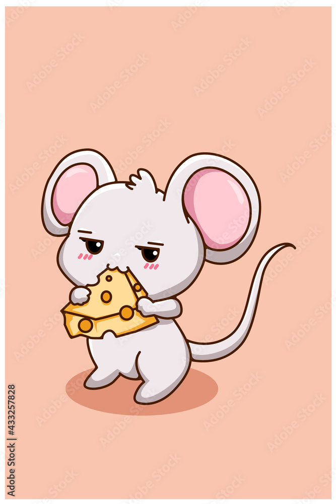 Cute and funny little mouse with cheese animal cartoon illustration Cute and funny little mouse with cheese animal cartoon illustration