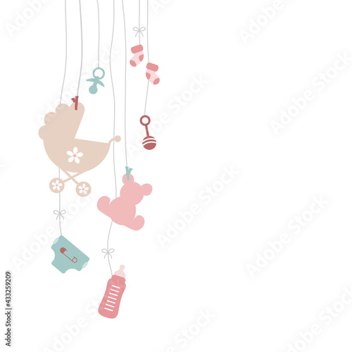 Sieben Links Hängende Babysymbole Mädchen Rosa Mintgrün