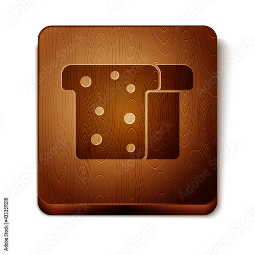 Brown Bread toast for sandwich piece of roasted crouton icon isolated on white background. Lunch, dinner, breakfast snack. Wooden square button. Vector