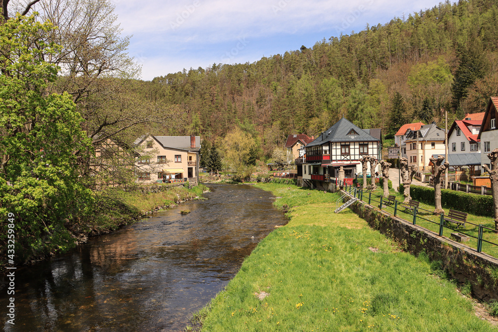 Fototapeta premium Romantisches Schwarzatal; An der Schwarza in Schwarzburg