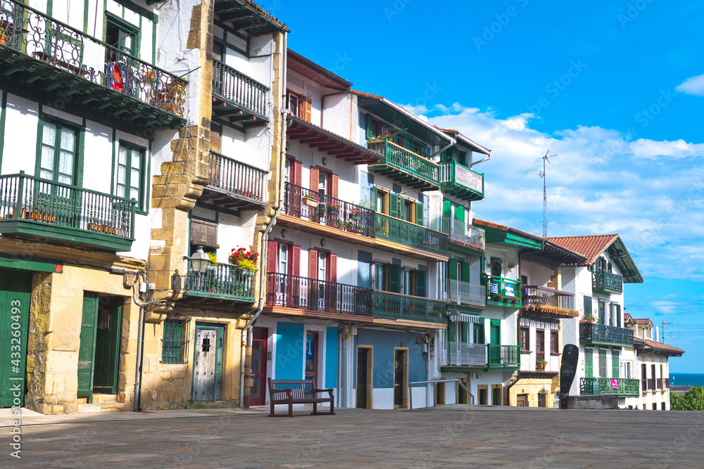 colorful streets of hondarribia town, Spain