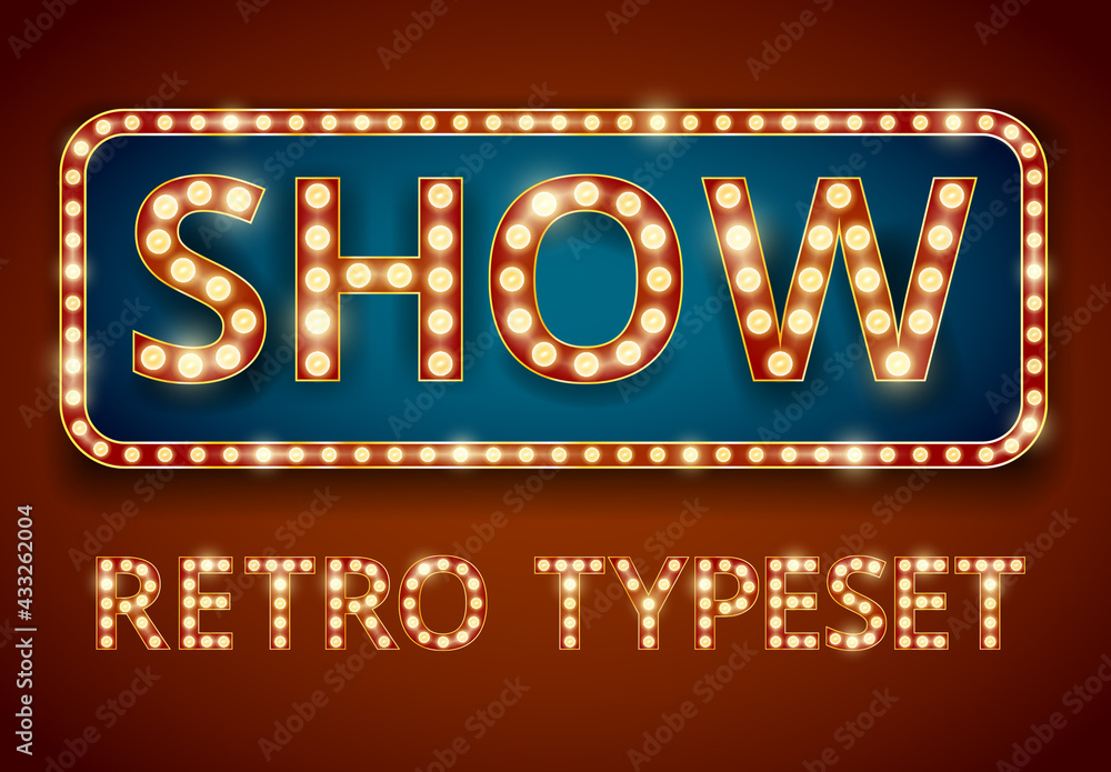 Retro Billboard with Lamps Typeset, Red-Brown Colors. Stock Template