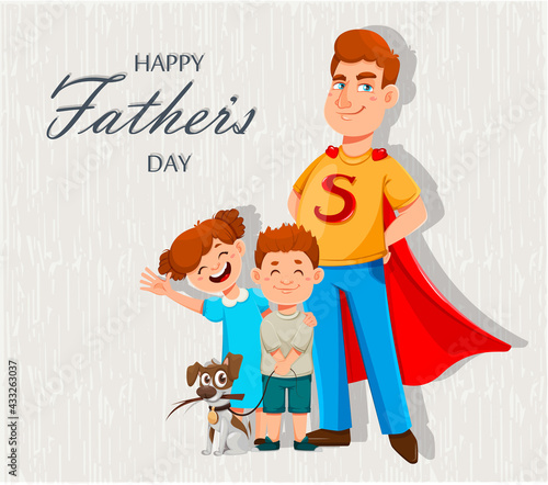 Happy Father's day card. Dad with children