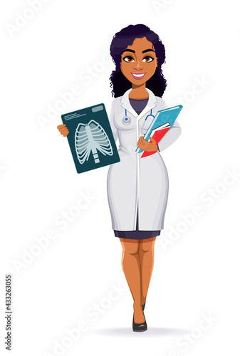 African American female doctor wearing white coat