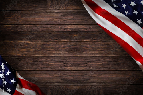 american flag on old rustic wooden board. Concept 4july independence day , america empty space for design. photo